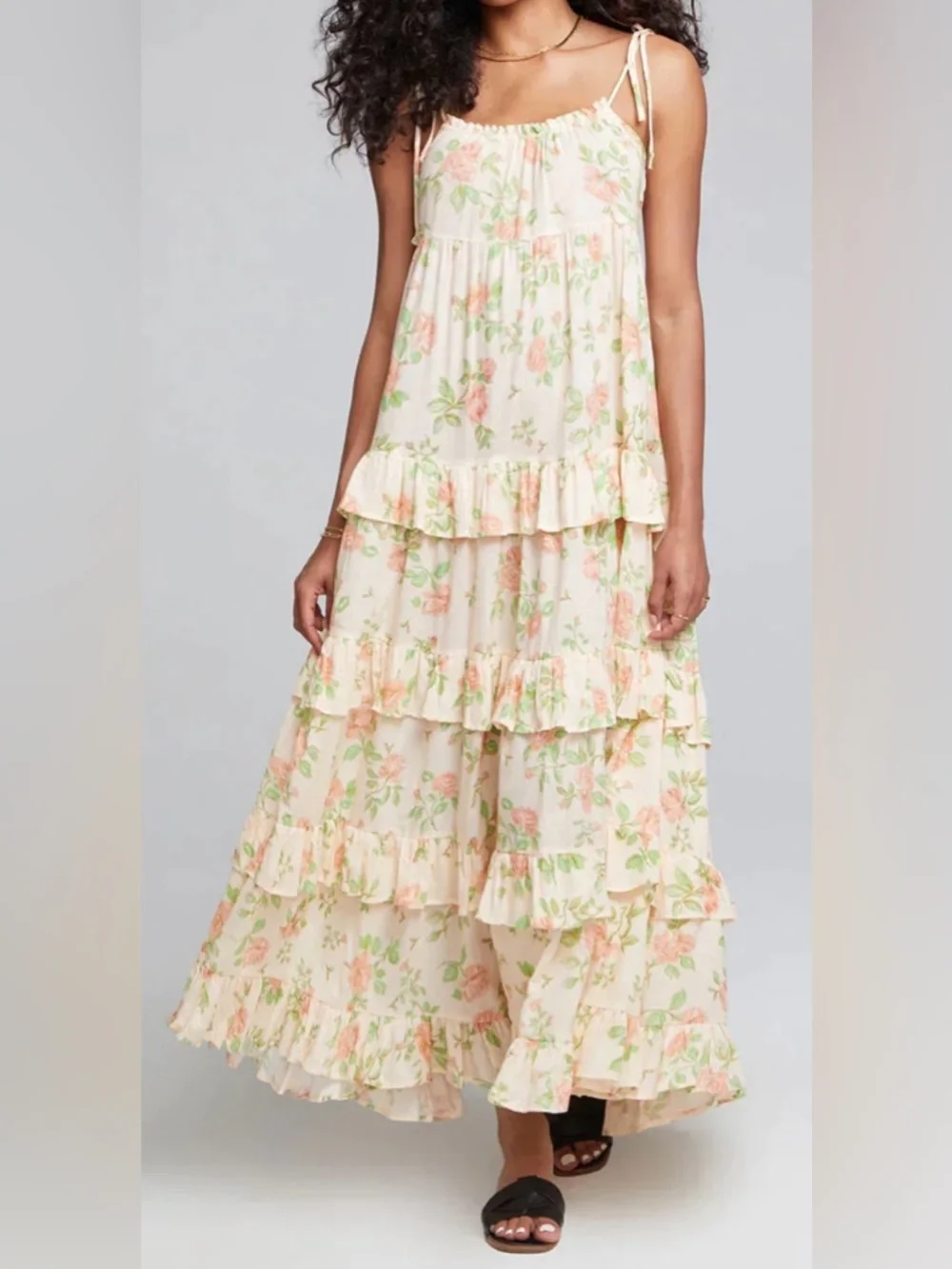 Saltwater Luxe Navie Tiered Ruffle Cotton Maxi Dress Size Small